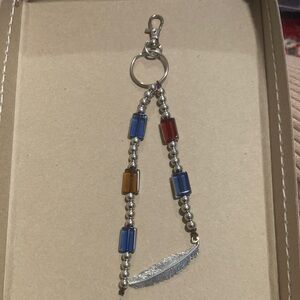 New Vintage Glass and Silver feather keychain